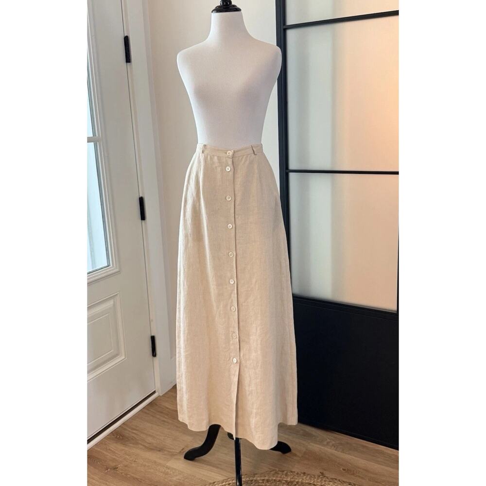 Vintage Brooks Brothers Linen Maxi Skirt Size 2 Button Front Pockets A-Line - Picture 6 of 14